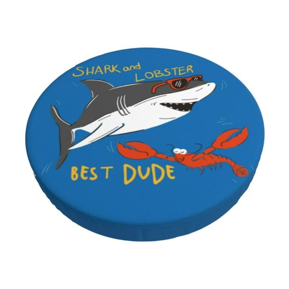 Kll Shark With Sunglasses And Lobste Round Bar Chair Cushion Cover 12 Inch,Bar Stool Protector With Elastic, Soft Washable