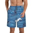 thumbnail image 1 of Kll Sharks On White Blue Striped Men'S Casual Summer Beach Shorts Hawaiian Shorts With Pockets-Large, 1 of 9