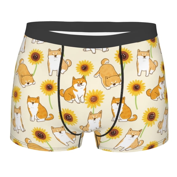 Kll Shiba Inu Dog And Sunflower Men'S Cotton Boxer Briefs Underwear-X-Large