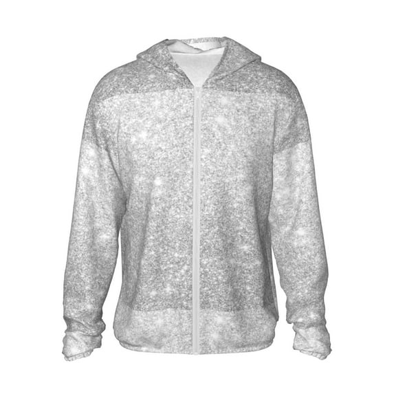 Kll Silver Glitter Print Men'S Women’s Upf 50+ Sun Protection Outdoor Hoodie Jacket Long Sleeve Fishing Hiking Performance Shirt- Medium