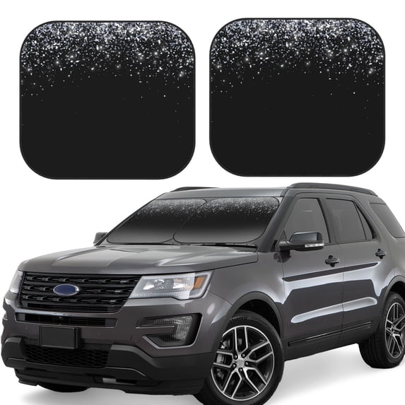 Kll Silver Glitter1 Windshield Sun Shade 2-Piece Foldable Car Front Window Sunshade For Most Sedans Suv Truck- Large