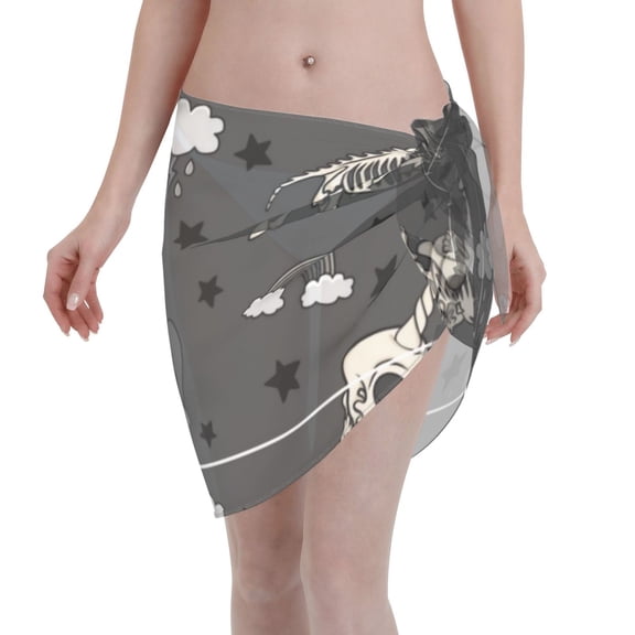 Kll Skeleton Unicorn Print Women'S Sarong Coverups Short Bathing Suit Wrap Skirt Beach Wrap Swimsuit Cover Ups