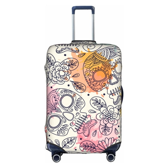 Kll Skull And Flowers Luggage Cover Suitcase Cover Suitcase Protector-Large