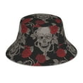 thumbnail image 1 of Kll Skull And Red Roses Bucket Hat For Women Men Packable Travel Beach Sun Hat Outdoor Rave Accessories Reflective Fisherman Cap, 1 of 9