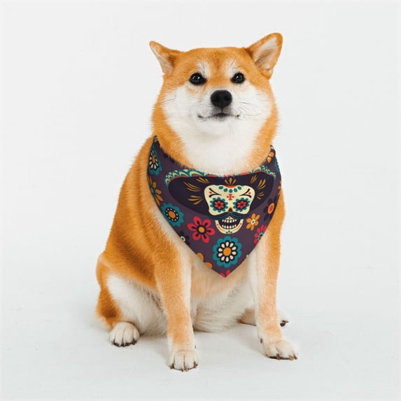 Kll Skulls And Flowers Dog Bandanas,Triangle Reversible Pet Scarf For Small Medium Large And Extra Large Dogs-Large