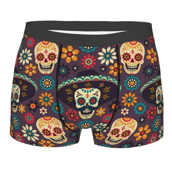 Kll Skulls And Flowers Men'S Cotton Boxer Briefs Underwear-Medium