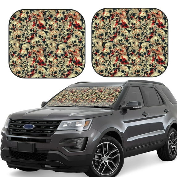 Kll Skulls1 Windshield Sun Shade 2-Piece Foldable Car Front Window Sunshade For Most Sedans Suv Truck - Auto Sun Blocker Visor Protector Blocks Max Uv Rays - Medium