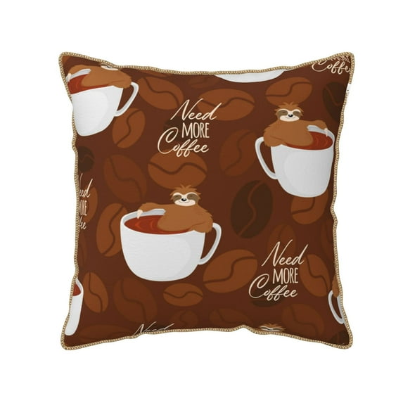 Kll Sloths Need More Coffee Decorative Throw Pillow Covers Velvet Soft For Couch Sofa Bedroom Living Room Outdoor -18"X18"
