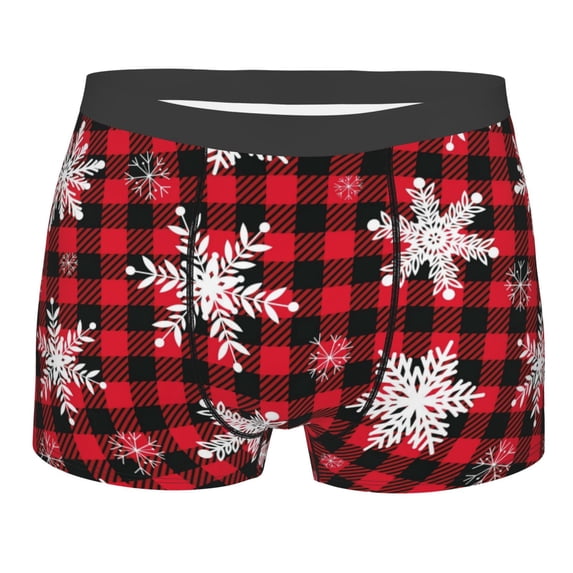 Kll Snowflakes On A Buffalo Plaid Christmas Men'S Cotton Boxer Briefs Underwear-Small