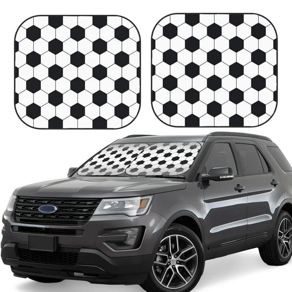 Kll Soccer Ball Windshield Sun Shade 2-Piece Foldable Car Front Window Sunshade For Most Sedans Suv Truck - Auto Sun Blocker Visor Protector Blocks Max Uv Rays - Small