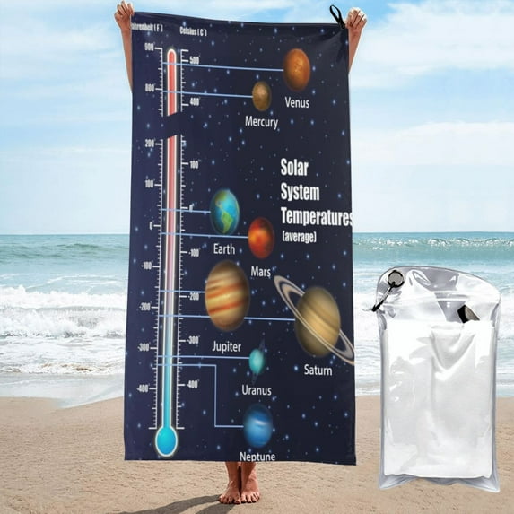 Kll Solar System Temperatures Diagram Microfiber Beach Towel Fast Drying,Extra Large 27.5"X55" Sand Free Beach Towel Super Lightweight Towels