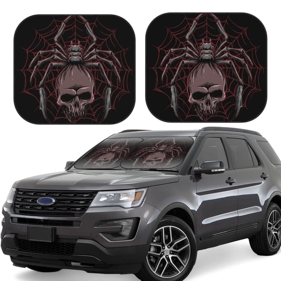 Kll Spider With Skull Windshield Sun Shade 2-Piece Foldable Car Front Window Sunshade For Most Sedans Suv Truck- Medium