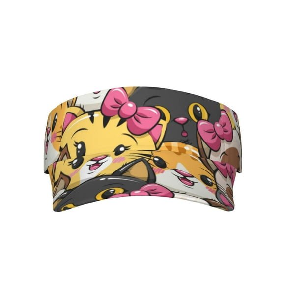 Kll Sport Sun Visor Hats Ball Caps Empty Top Baseball Sun Cap For Men Women-Cute Cat Cartoon