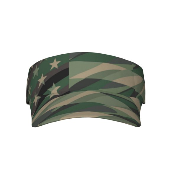 Kll Sport Sun Visor Hats Ball Caps Empty Top Baseball Sun Cap For Men Women-Jungle Green Camo Usa Flag
