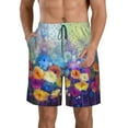 thumbnail image 1 of Kll Spring Flower Seasonal Men'S Casual Summer Beach Shorts Hawaiian Shorts With Pockets-Large, 1 of 9