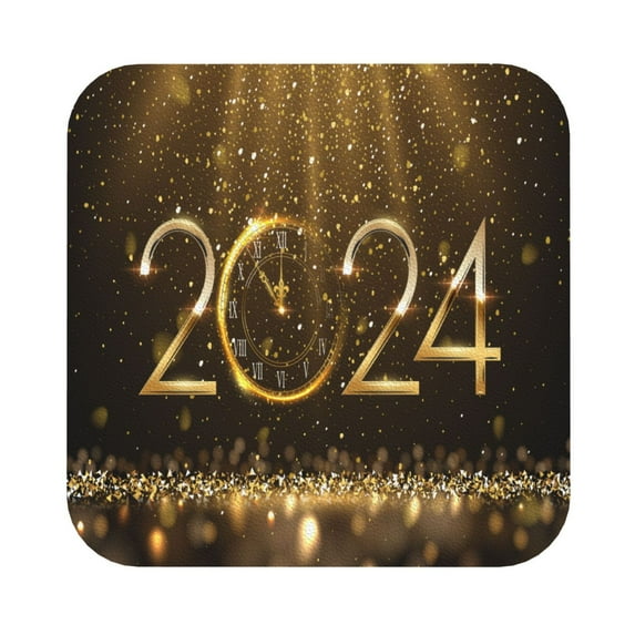 Kll Square Drink Coasters Set Of 4,Pu Leather Absorbent Coasters Set Decorative Coffee Cup Coasters Housewarming Gift For Home Decor-2024 Happy New Year