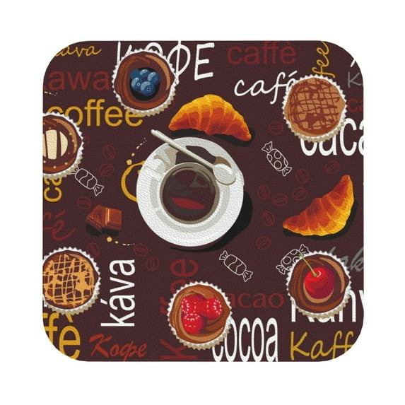 Kll Square Drink Coasters Set Of 4,Pu Leather Absorbent Coasters Set Decorative Coffee Cup Coasters Housewarming Gift For Home Decor-A Cup Of Black Coffee On A Saucer