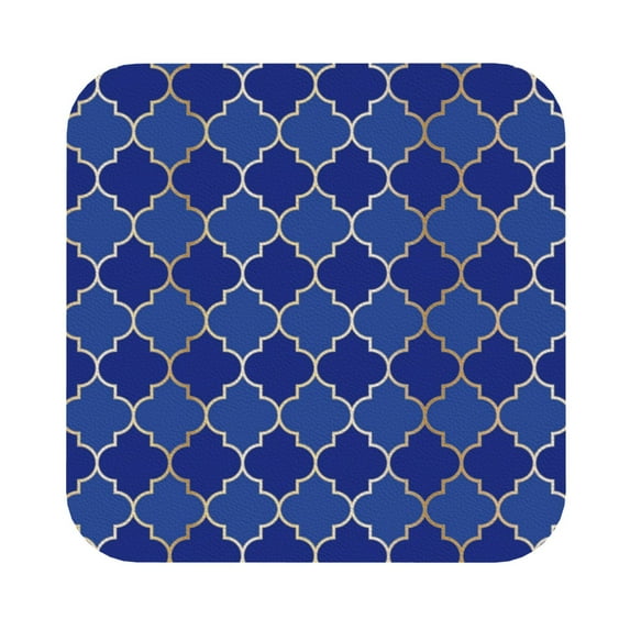 Kll Square Drink Coasters Set Of 4,Pu Leather Absorbent Coasters Set Decorative Coffee Cup Coasters Housewarming Gift For Home Decor-Blue Gold Grid Lantern Shapes
