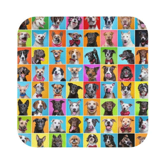 Kll Square Drink Coasters Set Of 4,Pu Leather Absorbent Coasters Set Decorative Coffee Cup Coasters Housewarming Gift For Home Decor-Cute Dogs Collage