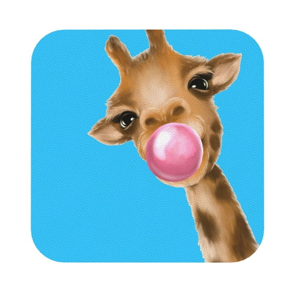 Kll Square Drink Coasters Set Of 4,Pu Leather Absorbent Coasters Set Decorative Coffee Cup Coasters Housewarming Gift For Home Decor-Funny Giraffe Blowing Bubble
