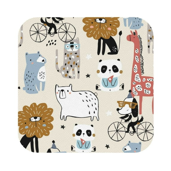 Kll Square Drink Coasters Set Of 4,Pu Leather Absorbent Coasters Set Decorative Coffee Cup Coasters Housewarming Gift For Home Decor-Hand Drawn Animals