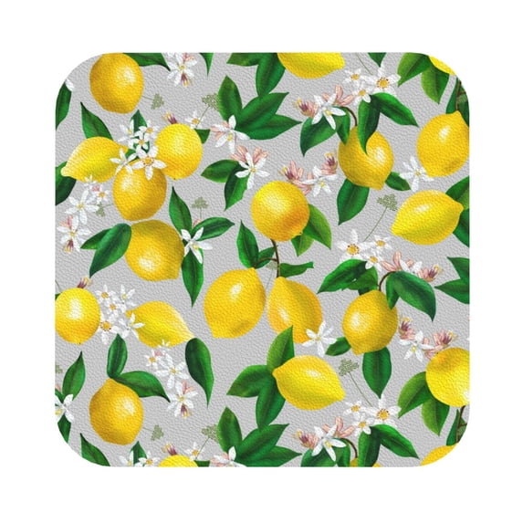 Kll Square Drink Coasters Set Of 4,Pu Leather Absorbent Coasters Set Decorative Coffee Cup Coasters Housewarming Gift For Home Decor-Lemon1