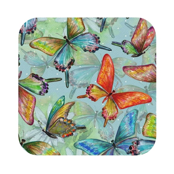 Kll Square Drink Coasters Set Of 4,Pu Leather Absorbent Coasters Set Decorative Coffee Cup Coasters Housewarming Gift For Home Decor-Retro Seamless Flying Butterflies