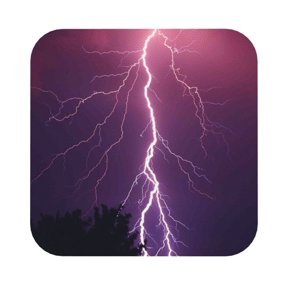 Kll Square Drink Coasters Set Of 4,Pu Leather Absorbent Coasters Set Decorative Coffee Cup Coasters Housewarming Gift For Home Decor-Thunderstorm Violet Purple