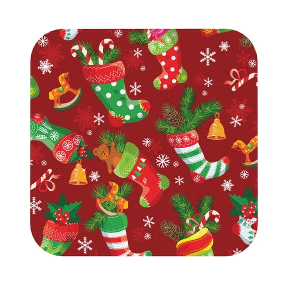 Kll Square Drink Coasters Set Of 4,Pu Leather Absorbent Coasters Set Decorative Coffee Cup Coasters Housewarming Gift For Home Decor-X-Mas And New Year
