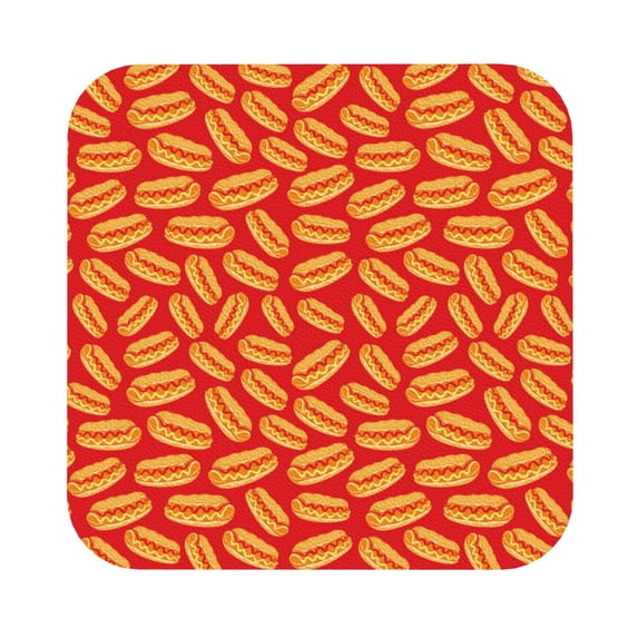 Kll Square Drink Coasters Set Of 4,Pu Leather Absorbent Coasters Set Decorative Coffee Cup Coasters Housewarming Gift For Home Decor-A Big Hot Dog