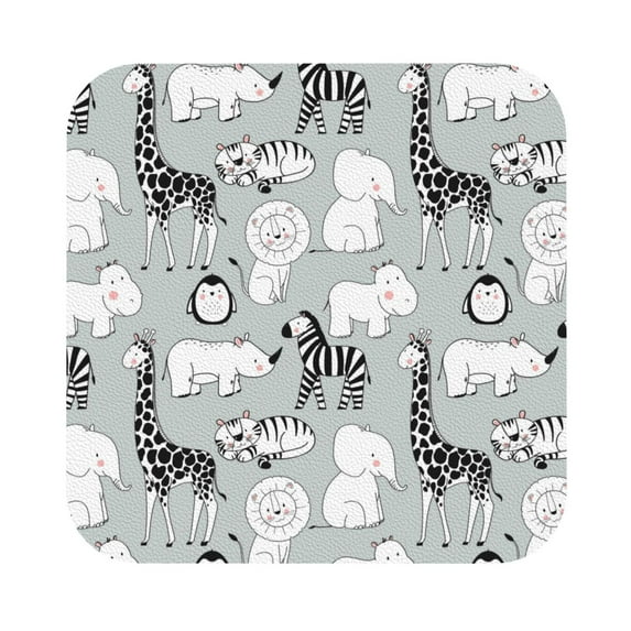 Kll Square Drink Coasters Set Of 4,Pu Leather Absorbent Coasters Set Decorative Coffee Cup Coasters Housewarming Gift For Home Decor-African Animals
