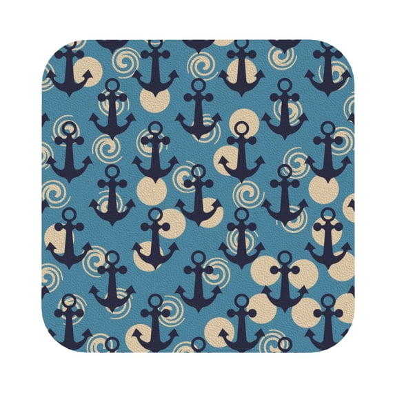 Kll Square Drink Coasters Set Of 4,Pu Leather Absorbent Coasters Set Decorative Coffee Cup Coasters Housewarming Gift For Home Decor-Anchors