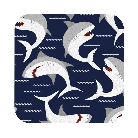 Kll Square Drink Coasters Set Of 4,Pu Leather Absorbent Coasters Set Decorative Coffee Cup Coasters Housewarming Gift For Home Decor-Angry Shark