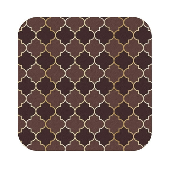 Kll Square Drink Coasters Set Of 4,Pu Leather Absorbent Coasters Set Decorative Coffee Cup Coasters Housewarming Gift For Home Decor-Brown Gold Grid