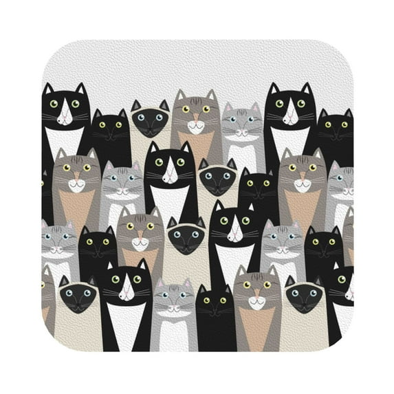 Kll Square Drink Coasters Set Of 4,Pu Leather Absorbent Coasters Set Decorative Coffee Cup Coasters Housewarming Gift For Home Decor-Colors Cats