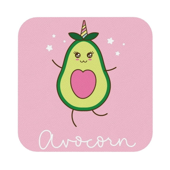 Kll Square Drink Coasters Set Of 4,Pu Leather Absorbent Coasters Set Decorative Coffee Cup Coasters Housewarming Gift For Home Decor-Cute Avocado