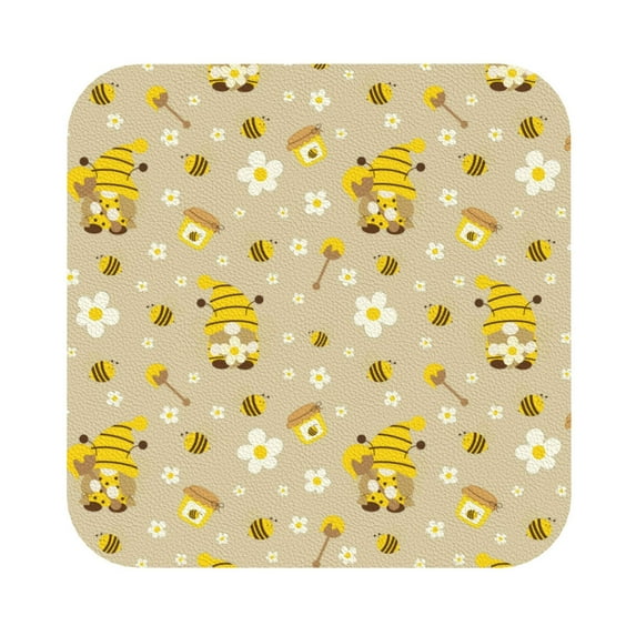 Kll Square Drink Coasters Set Of 4,Pu Leather Absorbent Coasters Set Decorative Coffee Cup Coasters Housewarming Gift For Home Decor-Cute Bee Gnomes
