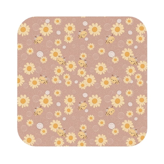Kll Square Drink Coasters Set Of 4,Pu Leather Absorbent Coasters Set Decorative Coffee Cup Coasters Housewarming Gift For Home Decor-Cute Bee