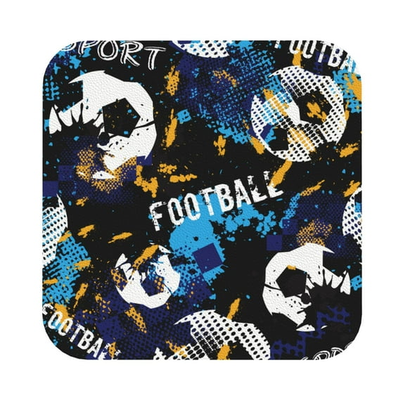 Kll Square Drink Coasters Set Of 4,Pu Leather Absorbent Coasters Set Decorative Coffee Cup Coasters Housewarming Gift For Home Decor-Football
