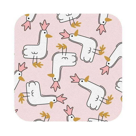 Kll Square Drink Coasters Set Of 4,Pu Leather Absorbent Coasters Set Decorative Coffee Cup Coasters Housewarming Gift For Home Decor-Goose Queen