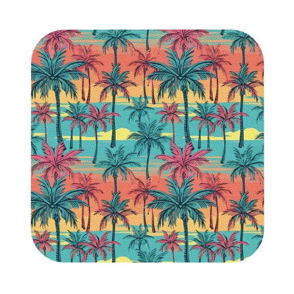 Kll Square Drink Coasters Set Of 4,Pu Leather Absorbent Coasters Set Decorative Coffee Cup Coasters Housewarming Gift For Home Decor-Hawaii Palms