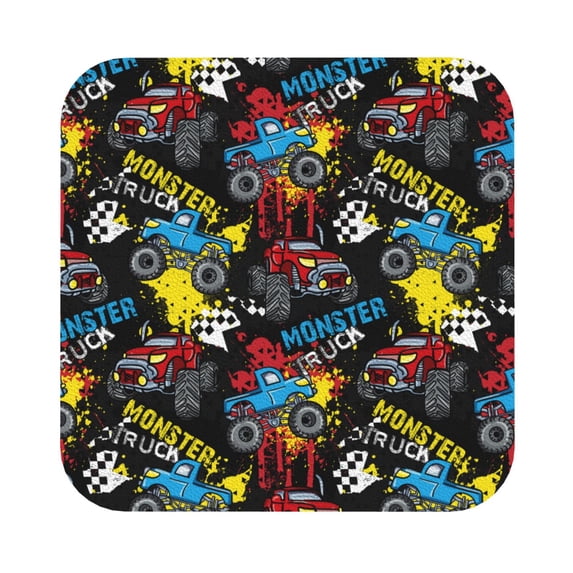 Kll Square Drink Coasters Set Of 4,Pu Leather Absorbent Coasters Set Decorative Coffee Cup Coasters Housewarming Gift For Home Decor-Monster Car
