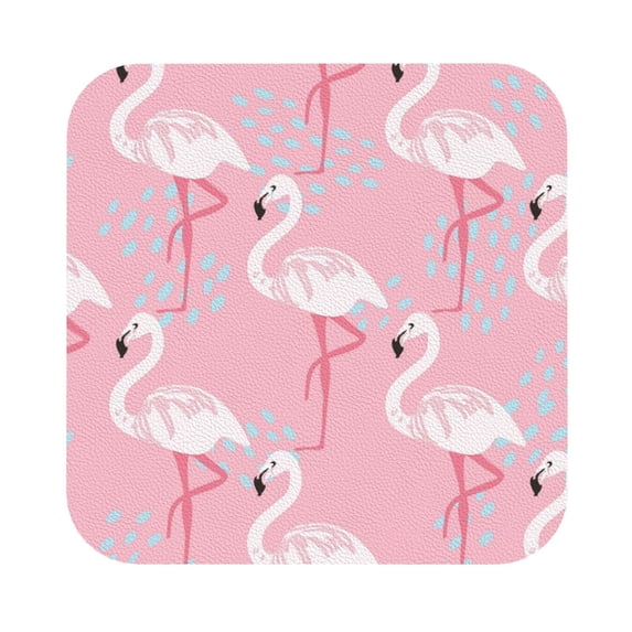 Kll Square Drink Coasters Set Of 4,Pu Leather Absorbent Coasters Set Decorative Coffee Cup Coasters Housewarming Gift For Home Decor-Pink Flamingo