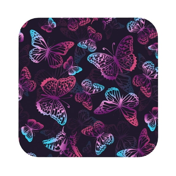 Kll Square Drink Coasters Set Of 4,Pu Leather Absorbent Coasters Set Decorative Coffee Cup Coasters Housewarming Gift For Home Decor-Purple Butterfly