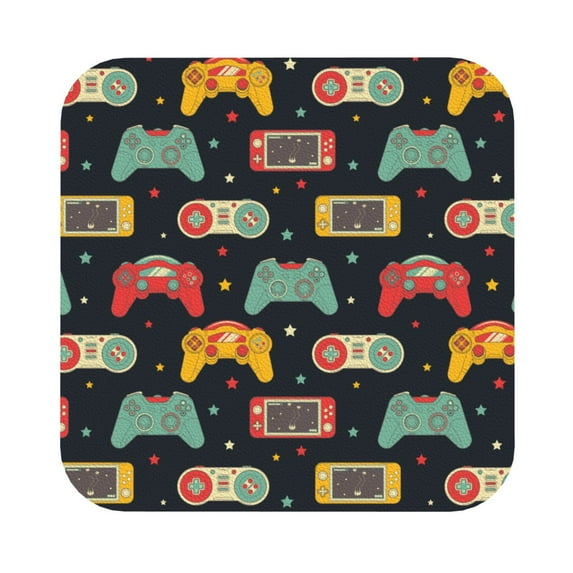 Kll Square Drink Coasters Set Of 4,Pu Leather Absorbent Coasters Set Decorative Coffee Cup Coasters Housewarming Gift For Home Decor-Retro Video Game
