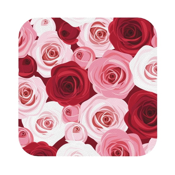 Kll Square Drink Coasters Set Of 4,Pu Leather Absorbent Coasters Set Decorative Coffee Cup Coasters Housewarming Gift For Home Decor-Rose