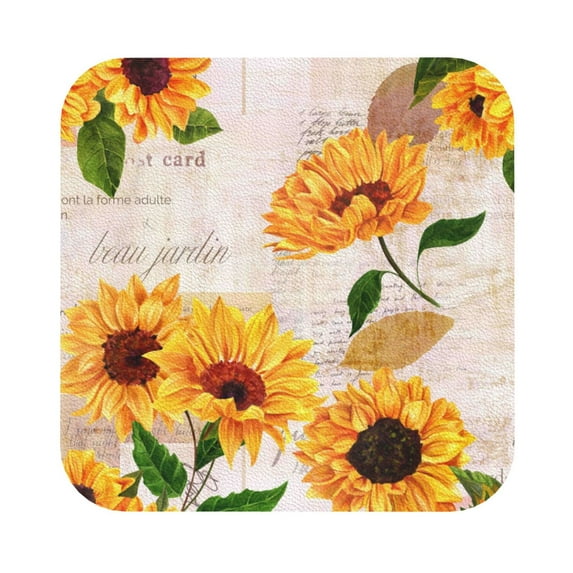Kll Square Drink Coasters Set Of 4,Pu Leather Absorbent Coasters Set Decorative Coffee Cup Coasters Housewarming Gift For Home Decor-Sunflower