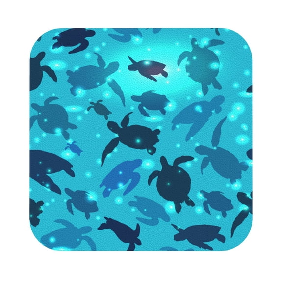 Kll Square Drink Coasters Set Of 4,Pu Leather Absorbent Coasters Set Decorative Coffee Cup Coasters Housewarming Gift For Home Decor-World Turtle Day