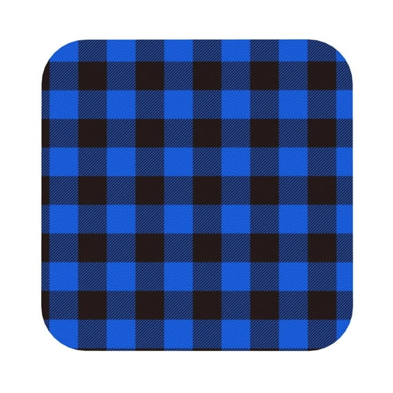 Kll Square Drink Coasters Set Of 4,Pu Leather Absorbent Coasters Set Decorative Coffee Cup Coasters Housewarming Gift For Home Decor-Buffalo Plaid Blue Black