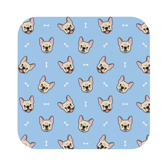 Kll Square Drink Coasters Set Of 4,Pu Leather Absorbent Coasters Set Decorative Coffee Cup Coasters Housewarming Gift For Home Decor-Cute French Bulldog
